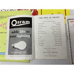 Over thirty theatre programmes 1940s and later including various London theatres - Apollo, Adelphi, Savoy, Drury Lane, Palace, Prince Edward, Vaudeville, Palladium etc, Folies Bergere and others