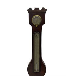 Victorian mahogany cased mercury wheel barometer by A Rizzi, Leeds,c 1860,
with a swan’s neck pediment and round base, long mercury box thermometer, 8” silvered register, hygrometer and level, steel indicating hand and brass recording hand with recording button, mercury present in syphon tube.
