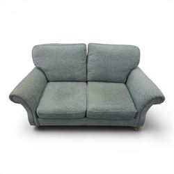 Marks & Spencer - 'Salisbury' two seater sofa, upholstered in blue fabric, scrolled arms and loose cushions