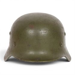WWII Third Reich German double decals M42 steel combat helmet, with leather liner and chin strap