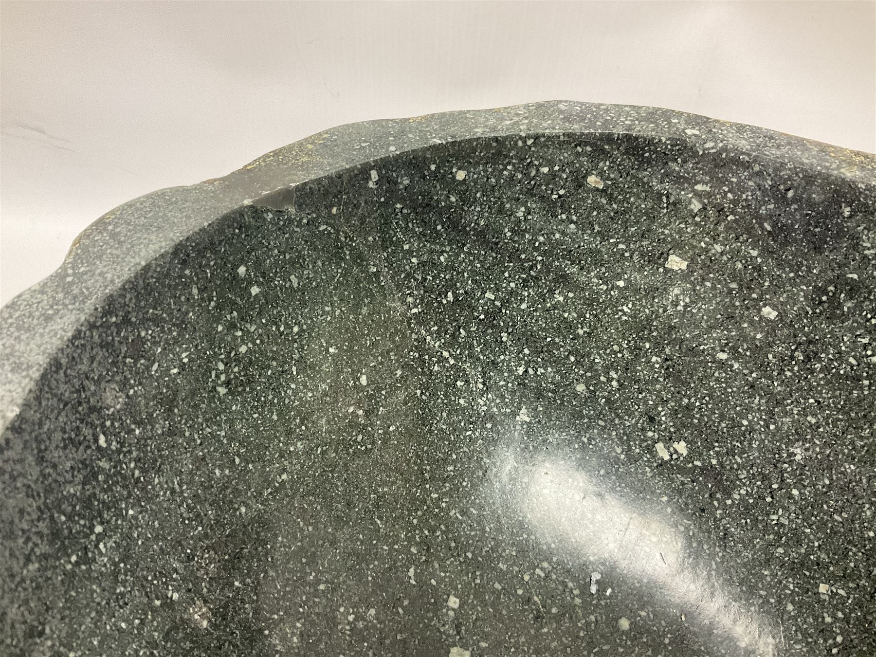 River rock carved stone bowl with polished centre, H16cm, W36cm, L47cm