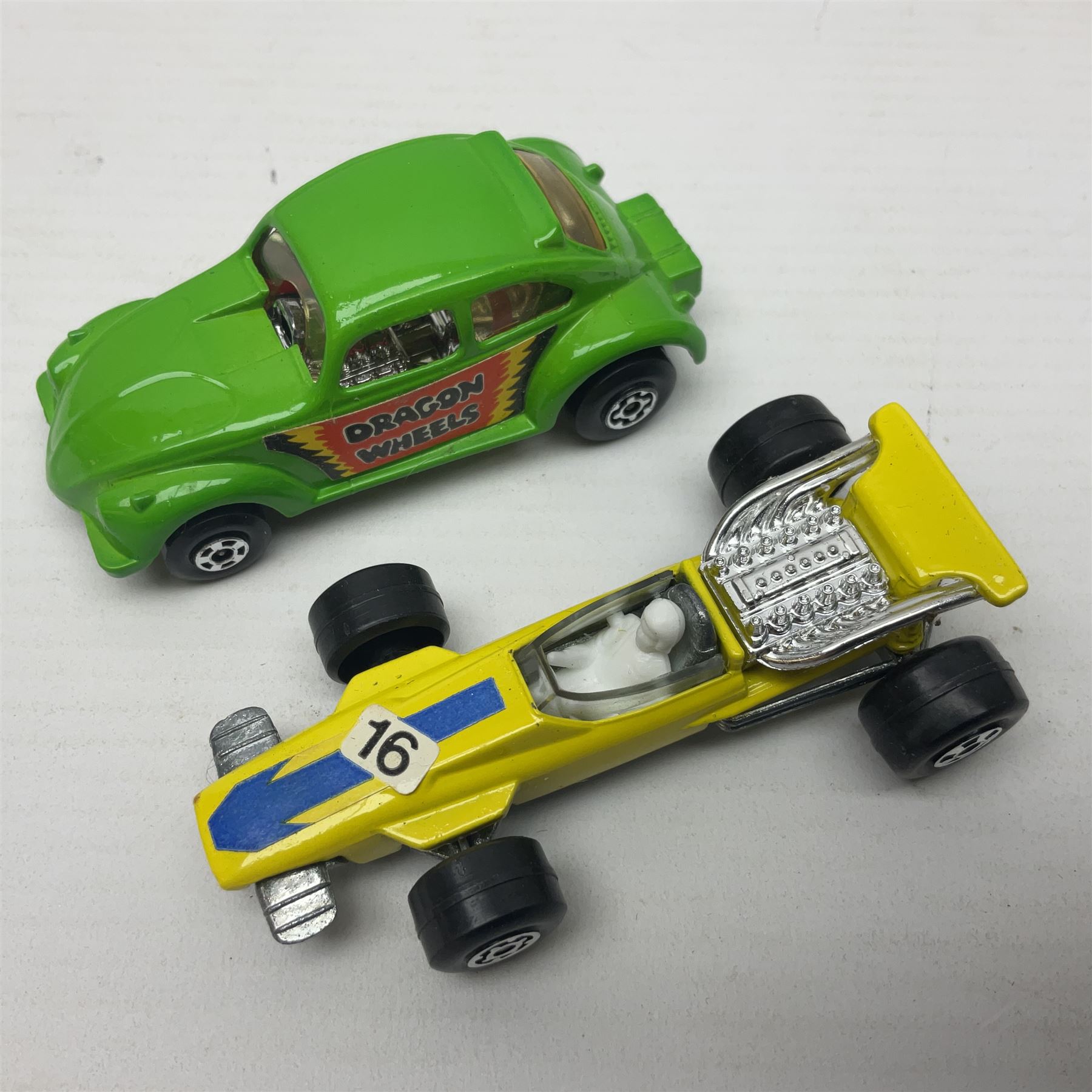 Matchbox 1-75 Series ex-shop stock - eight models comprising 30d Beach Buggy, 32d Maserati Bora, 34d Formula 1 Racing Car, 36d Hot Rod Draguar, 39d Clipper, 40d Vauxhall Gildsman, 41d Siva Spyder and 43d Dragon Wheels; all boxed (8)