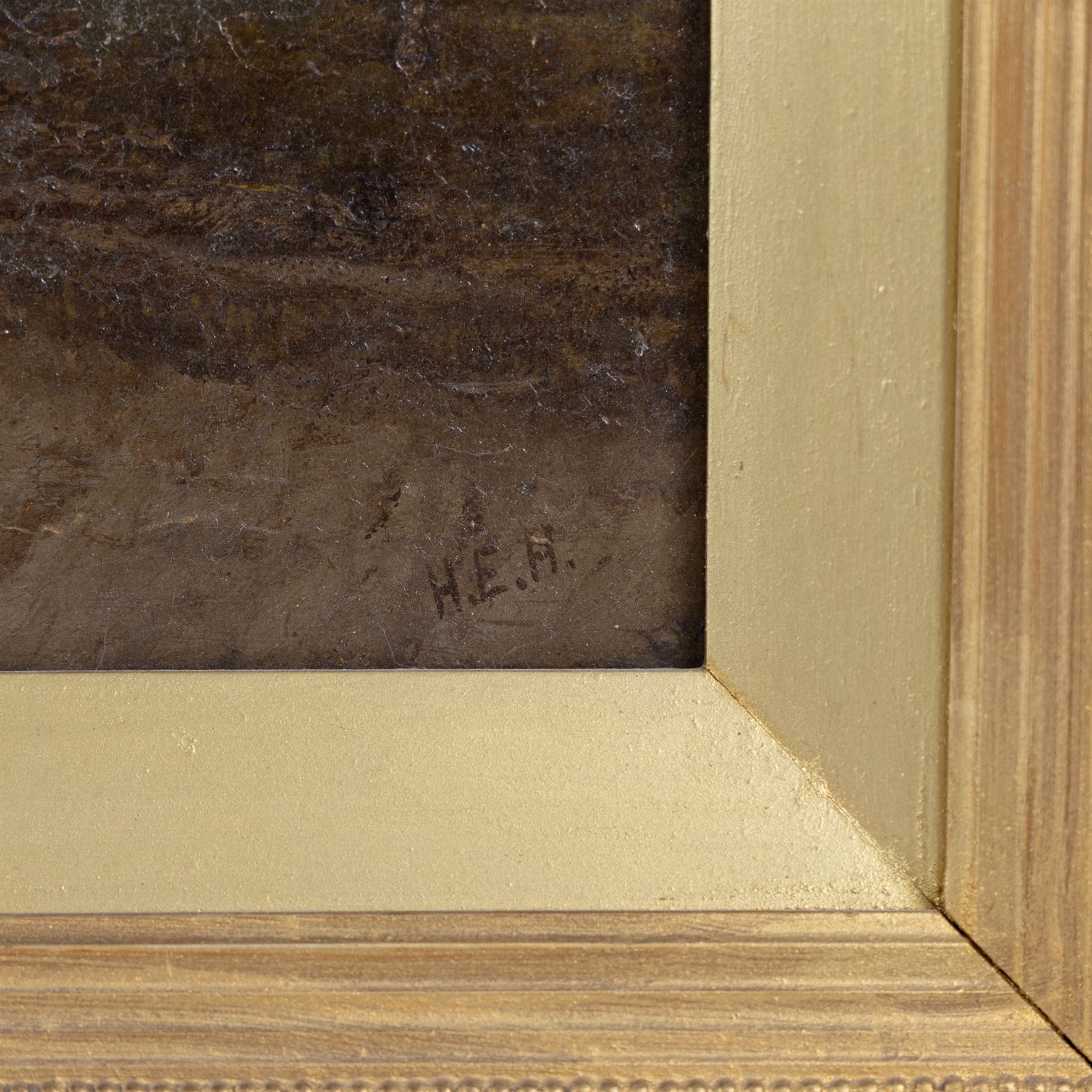 H E Hall (British 19th Century): 'Cow Gap - Beachy Head Eastbourne', oil on canvas signed with initials, titled verso 34cm x 45cm 