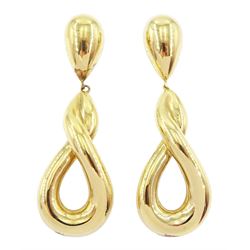 Pair of gold twist pendant stud earrings, stamped 14K