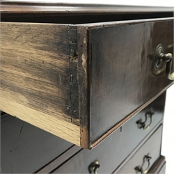  Georgian cross banded mahogany chest, four graduating drawers, shaped bracket supports, W91cm, H87cm, D47cm  