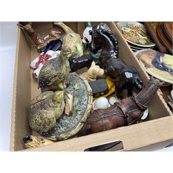 Two novelty animal teapots, together with collection of collectors plates animal figures and similar, in three boxes 