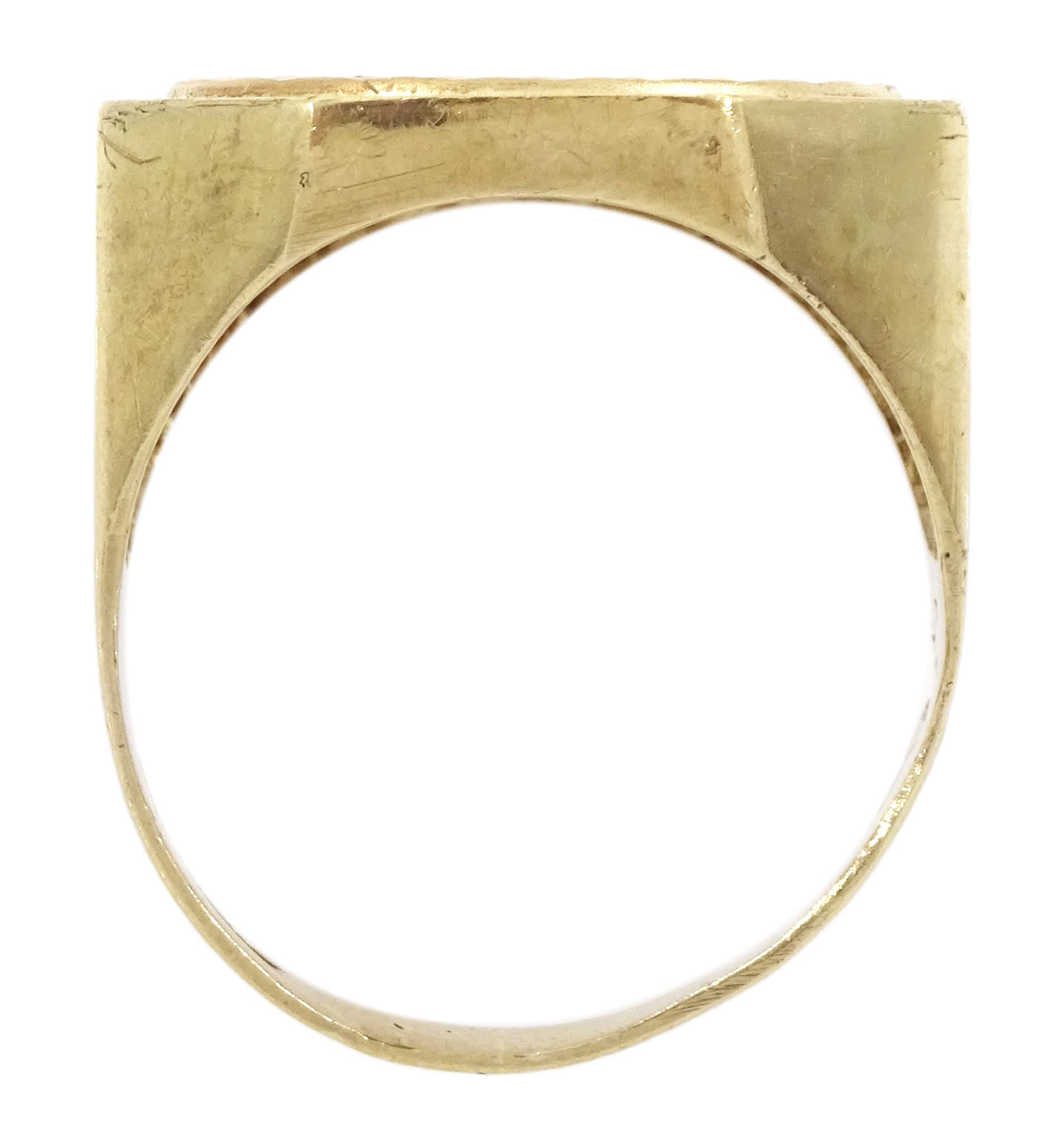 South Africa 1980 1/10 ounce fine gold Krugerrand coin, loose mounted in 9ct gold ring, hallmarked