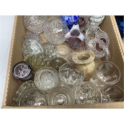 Large collection of glassware to include Schweppes soda syphon, Murano, vases, drinking glasses, coloured glass, cranberry etc in seven boxes