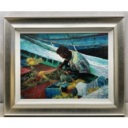 Rolf Harris (Australian 1930-): 'Mending the Nets' 'Mont Sainte Victoire - Homage to Cezanne' and 'Christmas Eve in the Snow', three limited edition giclee prints signed and numbered 53/295, 206/295 and 145/196, max 44cm x 60cm (3)