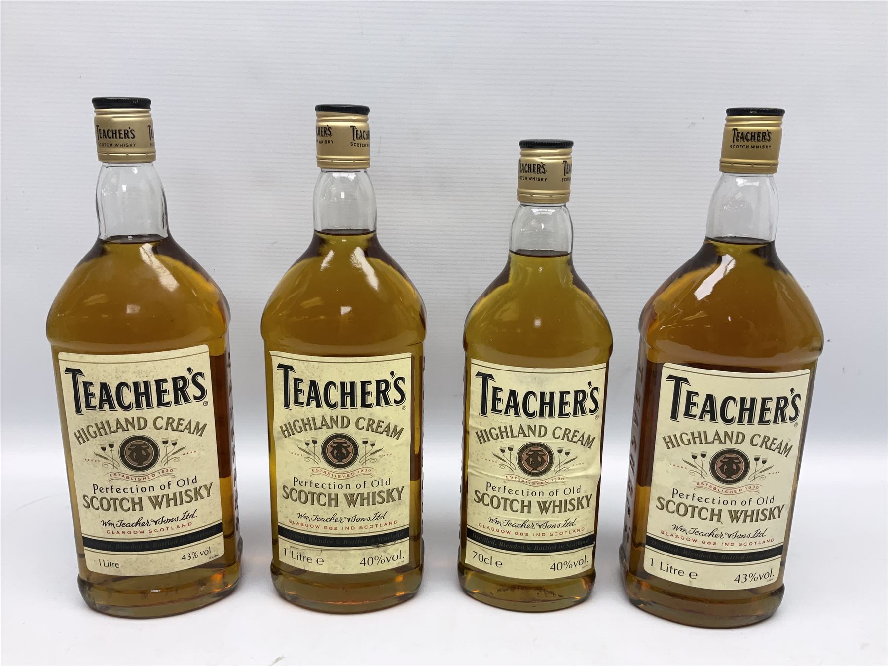 Teacher's Highland Cream Scotch whisky, 40 vol, 1l, three bottles and