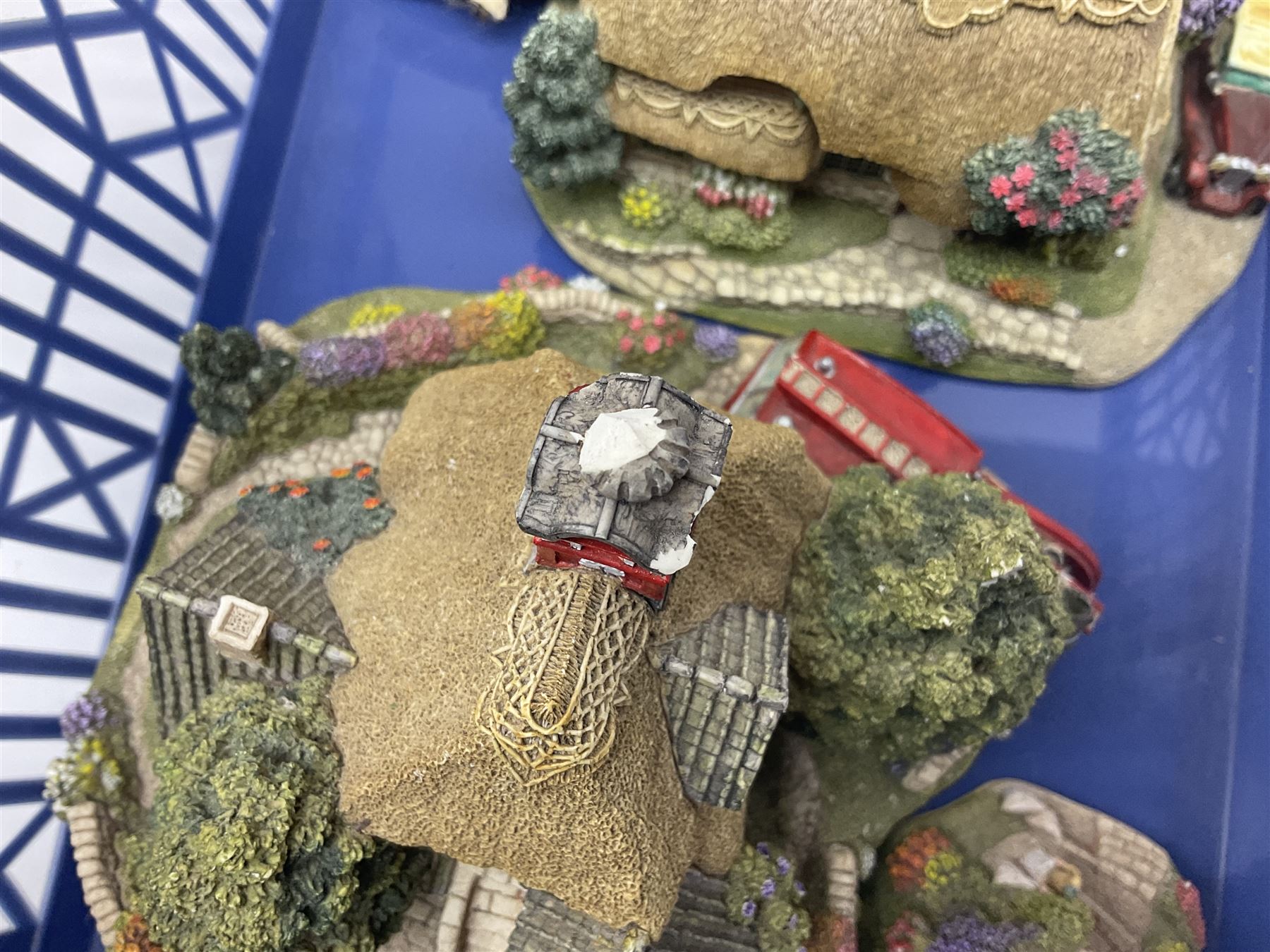 Five Lilliput lanes, comprising Burley Street Garage, Windsor Castle, Playtime, Fireman's Watch and The Old Windmill