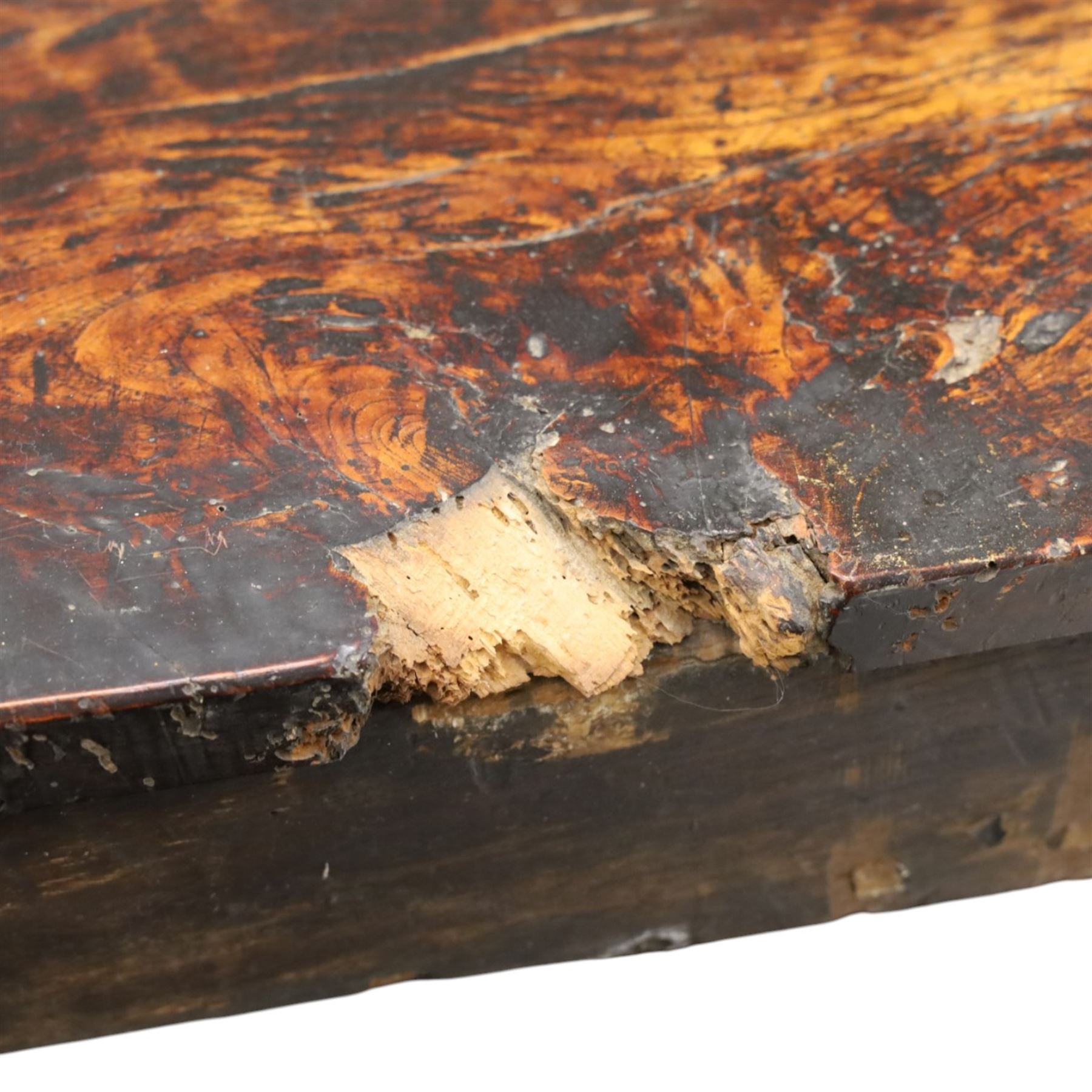 18th century oak coffer, rectangular top with moulded top, four fielded panel front, raised on a moulded plinth base