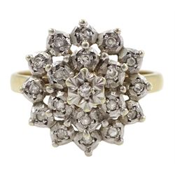 9ct gold diamond chip cluster ring, hallmarked