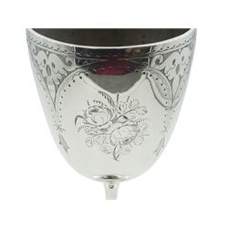 Victorian silver goblet, the cup and circular spreading foot with chased decoration, hallmarked H J Lias & Son, London 1873, H19.5cm, approximate weight 6.84 ozt (213 grams)