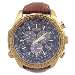Citizen Eco-Drive gentleman's stainless steel and plated quartz chronograph wristwatch, on brown leather strap