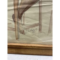 John Napper (British 1916-2001): Girl on a Stool, watercolour signed and indistinctly dated '33, 39cm x 20cm