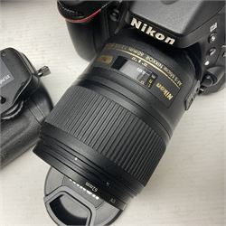 Nikon D7100 camera body, serial no 4370016, with Nikon 'AF-S Micro Nikkor 60mm 1:2.8G ED' lens serial no 234883 and battery Grip HN-D7100, with Lowepro camera bag  