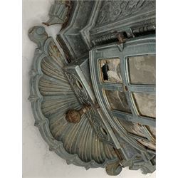 Deville & Co - French Art Nouveau period blue enamel stove, decorated with floral scrolls and flower heads, shell heath, W69cm, H78cm