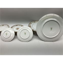 Noritake Ireland tea and dinner wears, comprising of teapot, milk jug, covered sucrier, seven teacups and saucers, seven dessert plates, six dinner plates, seven side plates, five bowls two serving dishes, one lidded tureen and a gravy boat and dish