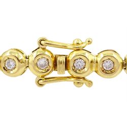18ct gold bezel set round brilliant cut diamond bracelet, stamped, 1.00 carat, Sheffield import mark 1998