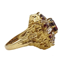 9ct gold garnet and cubic zirconia dress ring, hallmkared 