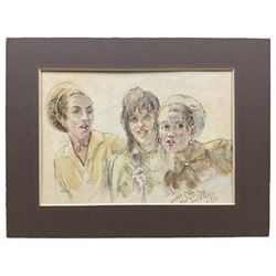 Johannes Carolus Bernardus Sluijters a.k.a. Jan Sluyters (Dutch 1881-1957): Three Ladies in Conversation, watercolour signed 14cm x 20cm (mounted)