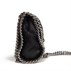 Stella McCartney Falabella black shaggy deer cross-body bag, the compact foldover design with signature silver-tone curb chain trim and chain strap, logo disc charm and pink logo lining, stamped Stella McCartney Made in Italy, with dust bag