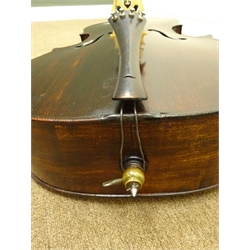  Early 20th century French Mirecourt cello with 76cm two-piece maple back and ribs and spruce top, bears label Michel-Ange Garini L123cm overall in modern soft carrying case  