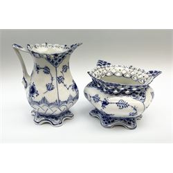 Two pieces of Royal Copenhagen Lace and Devil pattern porcelain, comprising jug, H12.5cm, and sucrier, H8.5cm. 