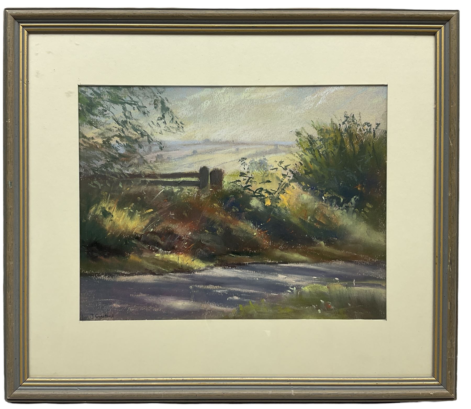 Jill Grinstead (Northern British Contemporary): Rural Landscape with Path and Gate, pastel signed 21cm x 27cm