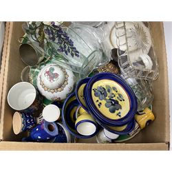 Denby coffee pot and jug, marble lazy susan, Wedgwood and Aynsley commemorative ware and a collection of other ceramics and glassware, etc, in four boxes 