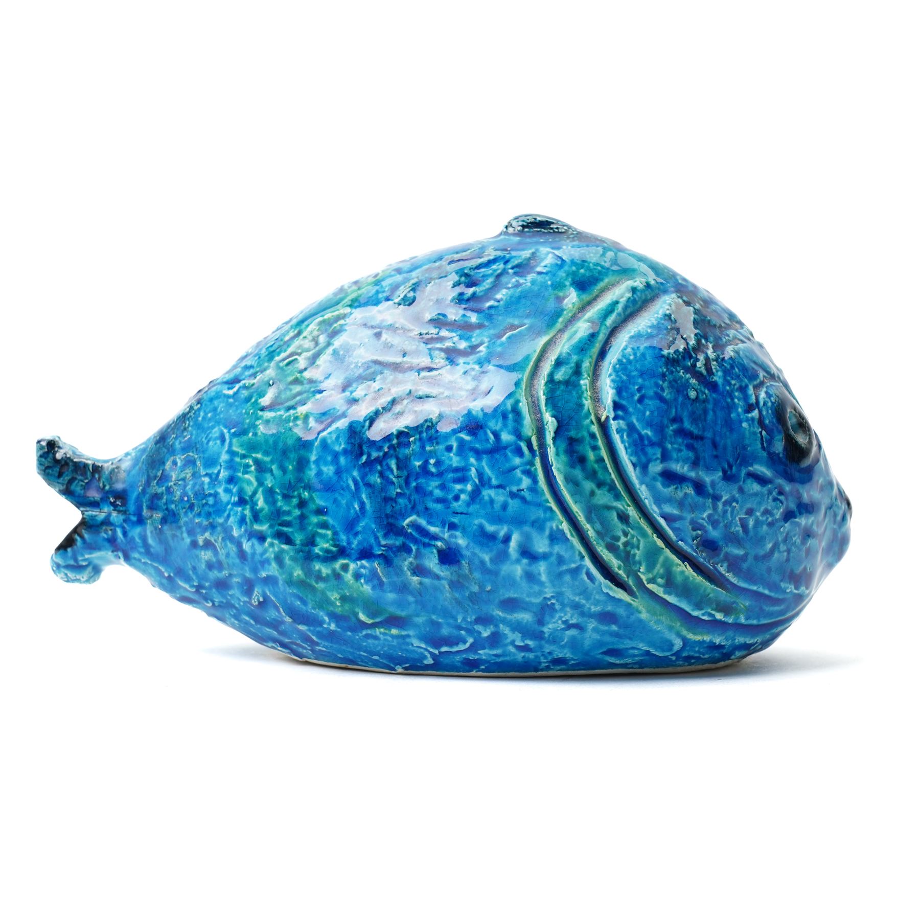 Mid-century Aldo Londi for Bitossi blue pottery fish, stamped Bitossi to the interior, W18cm 