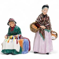 Six Royal Doulton figures, including Balloon Lady HN2935, The Orange Lady HN1759, Silks and Ribbons HN2017 and The Balloon Man HN1954 