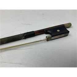 German trade violin 1950s with 36cm two-piece maple back and ribs and spruce top, bears label 'Johann Stainer in Absam prope Oenipontum 1650' L59cm; in carrying case with bow impressed Tourte