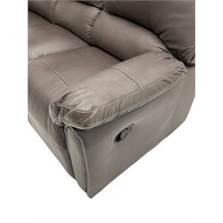 Three seat manual reclining sofa (W200cm), and matching two seat sofa (W150cm), upholstered in chocolate brown