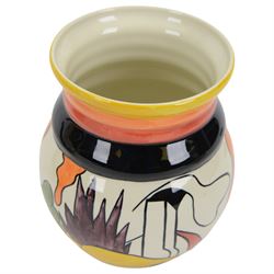 Lorna Bailey for Old Ellgreave Pottery twin handled vase and teapot, decorated in the ‘Bridge and Stream’ pattern, together with a vase and jug, decorated in the ‘House and Path’ pattern, tallest H21.5cm (4)