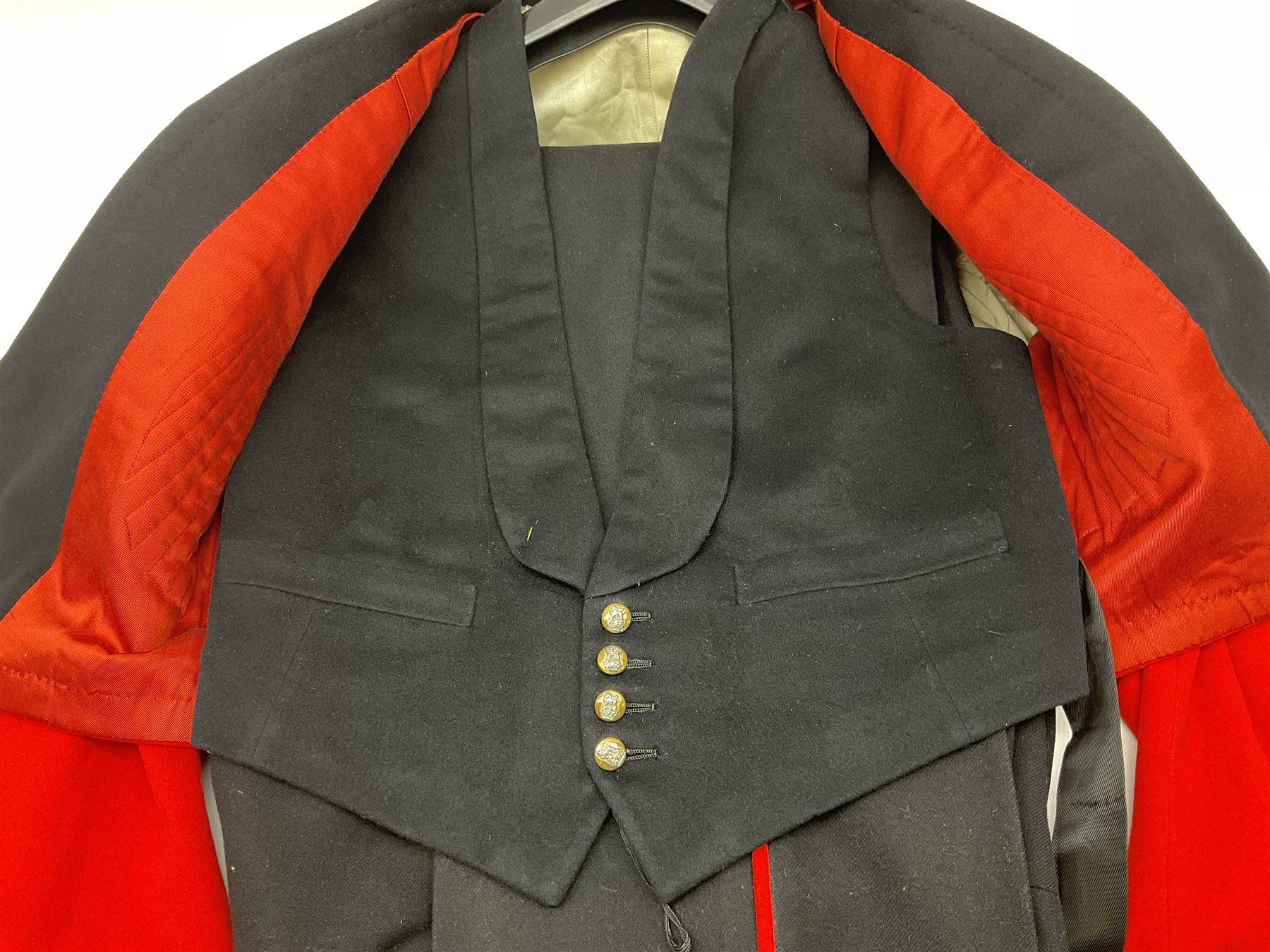 Royal Marines 2nd Lieutenant three-piece mess uniform, early 1950s, by Jones Chalk & Dawson Ltd 6 Sackville Street Piccadilly W; label dated 18.1.54 for 2nd Lieutenant R.E. Maitland
