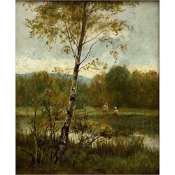 Ernest Albert Waterlow (British 1850-1919): Punting 'On the Thames', oil on canvas signed with initials, titled verso 29cm x 24cm