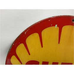 Circular enamelled red and yellow sign depicting Shell logo and text, D40cm