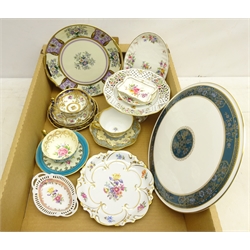  Dresden cup and saucer, Noritake trio heavily gilded and hand painted with roses, Noritake serving plate, German Schumann tazza, Jlmenau dish, Aynsley cup and saucer, Royal Doulton, Minton, Royal Crown Derby & other ceramics   