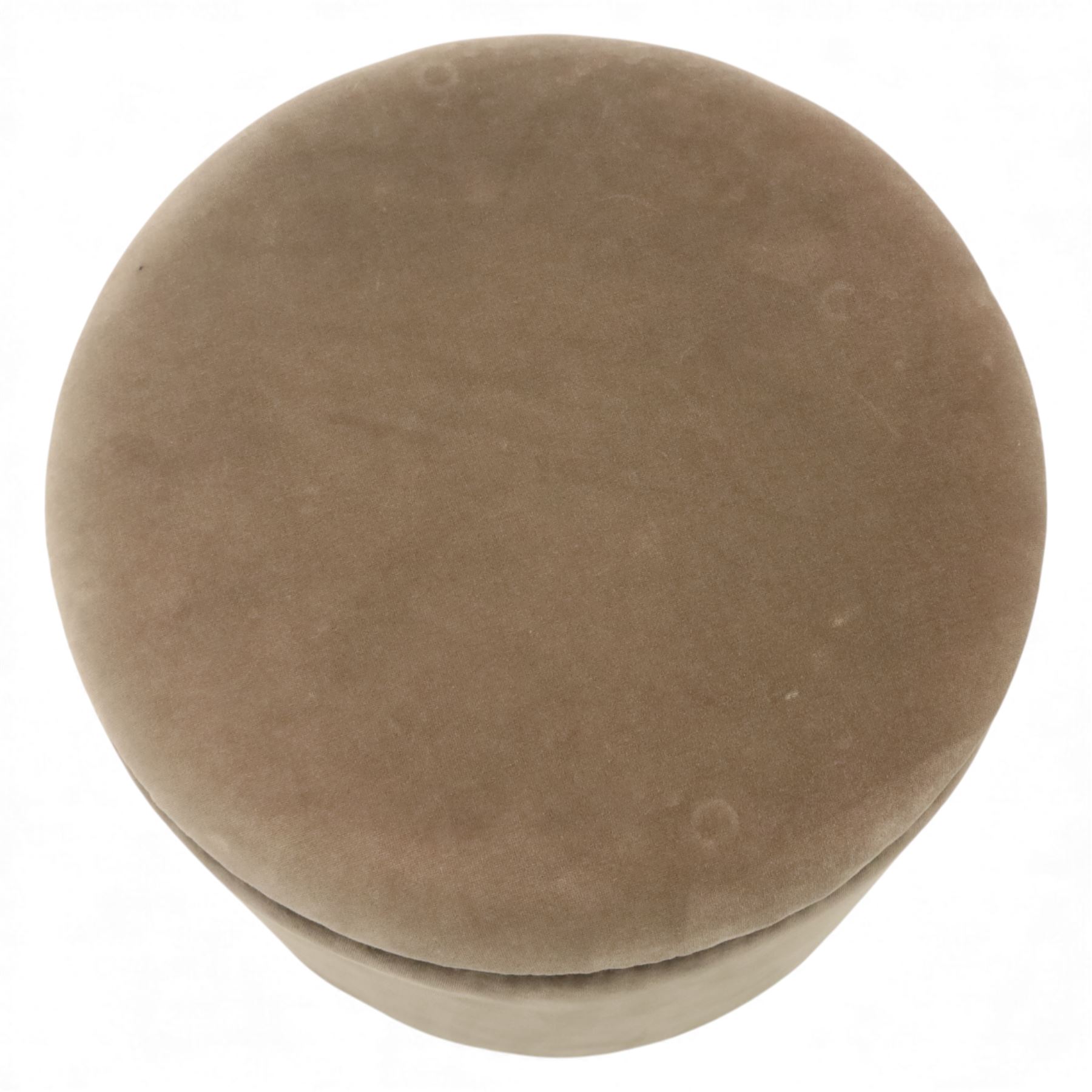 Oka - Costellina circular ottoman stool upholstered in brown velvet, metal studs lining the top edge