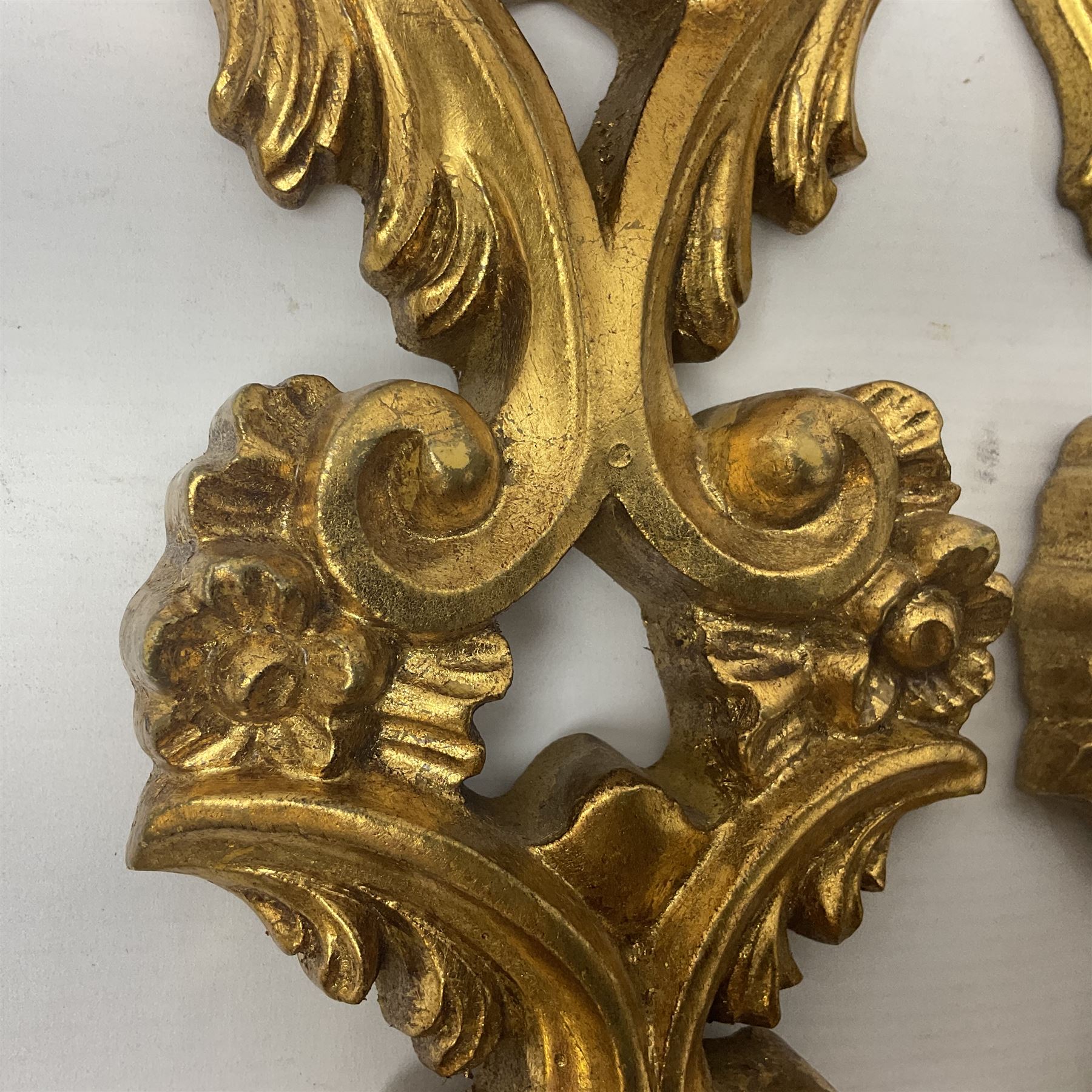 Pair of gilt wood single branch wall sconces, H40cm