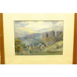 J G Wright (British 20th century): Castle Bolton and Yorkshire Village, two watercolours signed 26cm x 36cm and 22cm x 31cm