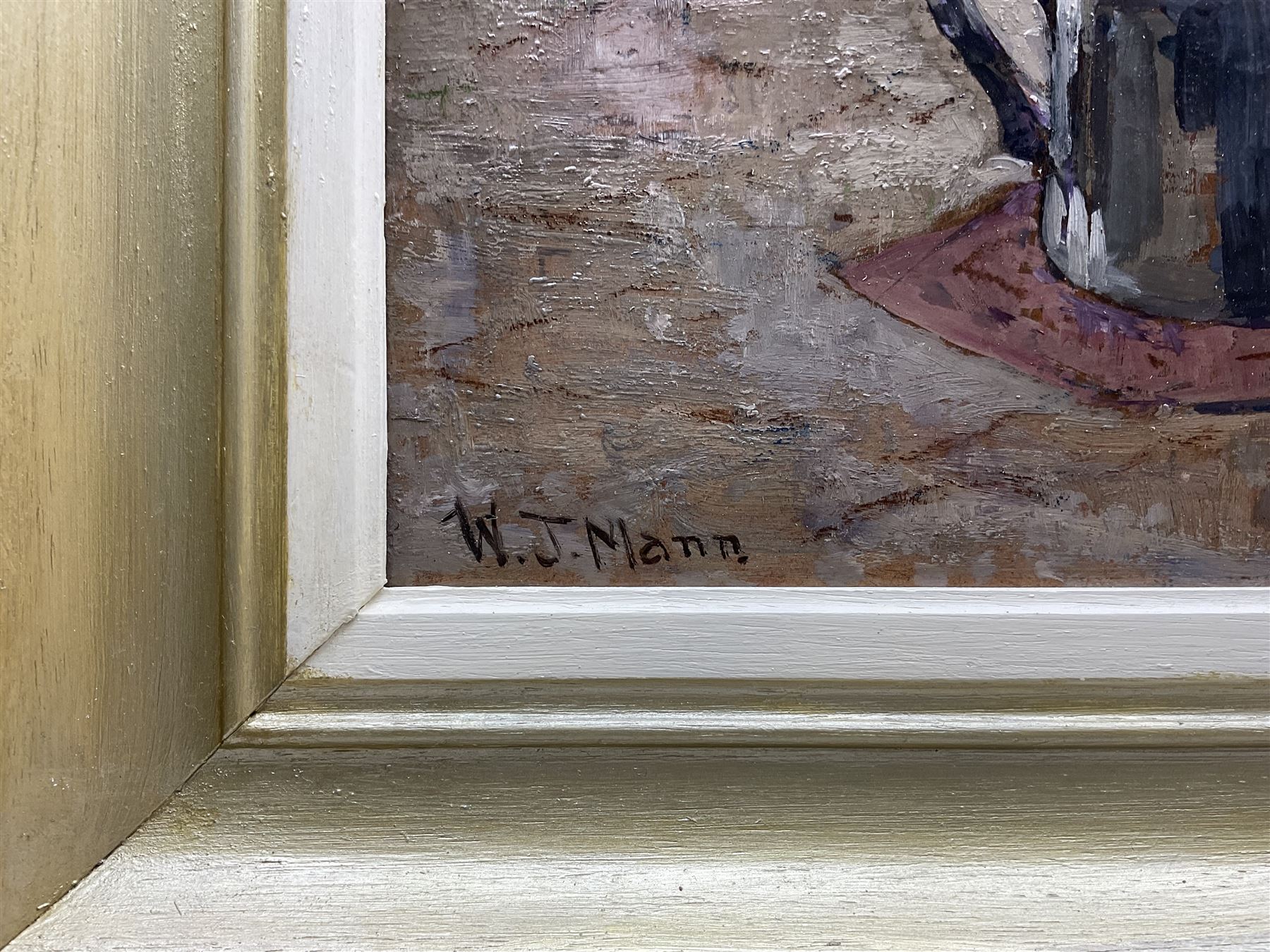 William J Mann (Scarborough early 20th century): The Breakfast Table, oil on board signed 47cm x 59cm 
Notes: Mann was a member of the Fylingdales Group of Artists and lived in Newby, Scarborough.