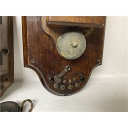 Two Hunningscone patent wall mounting telephones in walnut casing, together with Sterling Telephone & Electric Co. Ltd early wall-mounted telephone 'Primax' and one other 