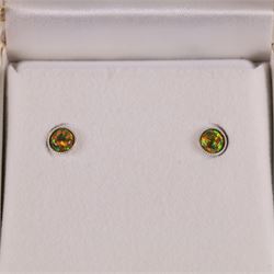 Pair of silver opal stud earrings, boxed, D5mm