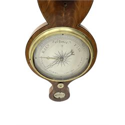 Late 19th century mahogany  mercury barometer by  Ciceri & Pine Edinburgh -  with a swans neck pediment, brass finial and rounded base, with a  circular hygrometer, boxed mercury thermometer, level bubble and 8