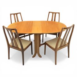 Nathan - teak drop leaf dining table and four Nathan dining chairs, the rectangular top wi...