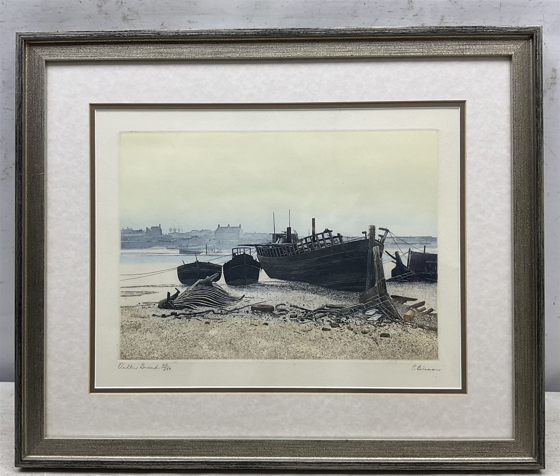 Donald Bosher (British 1912-1977): 'Near Northampton', watercolour, signed and titled verso 35cm x 51cm; Paul Bisson (British 1938-): 'Oulton Broad', limited edition etching signed titled and numbered 112/250 in pencil, 21cm x 30cm (2)