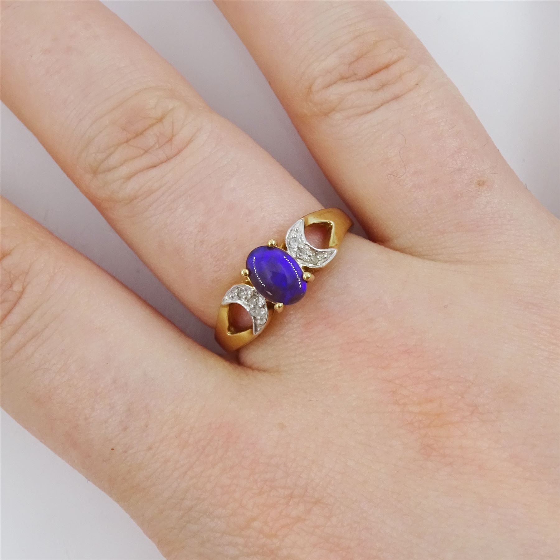 9ct gold black opal and diamond ring, hallmarked, opal approx 0.45 carat